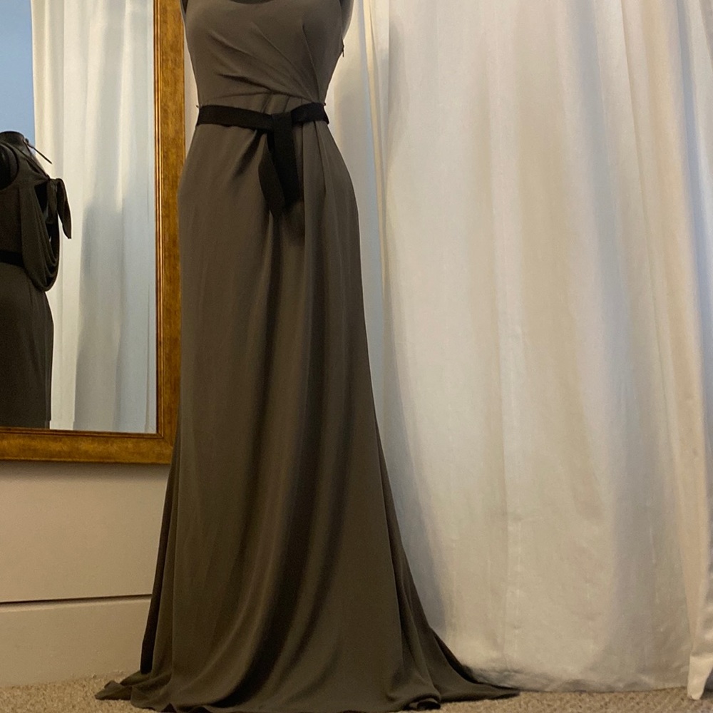 Grey asymmetrical evening gown